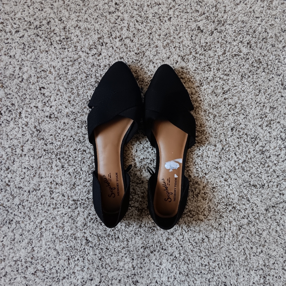 Seychelles Black Pointed Toe Canvas D'Orsay Flats 7